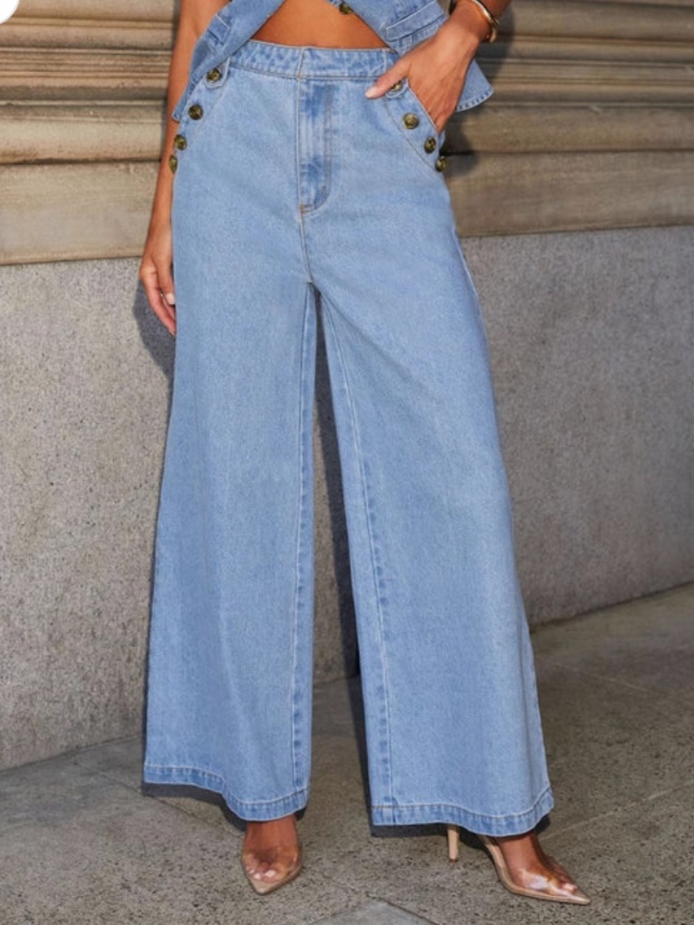 Women’s High Rise Wide Leg Denim Jeans Sz 28 Baggy Urban Chic Festival Medium